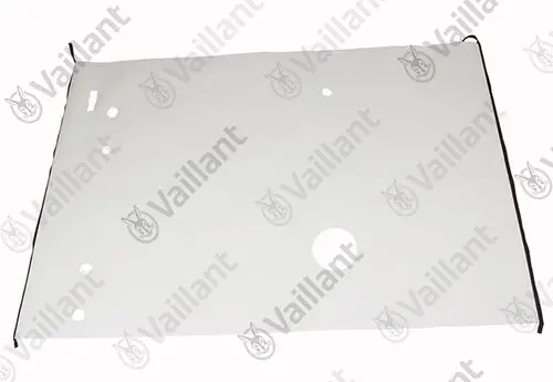 Vaillant Produktbild eines Metallblechs mit mehreren Löchern und einer abgerundeten Ecke, geeignet für Heizungsanwendungen.
